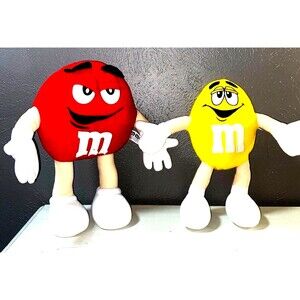 Vintage M&M’s Plush 13” Characters LOT 2 Poseable Red & Yellow Advertising